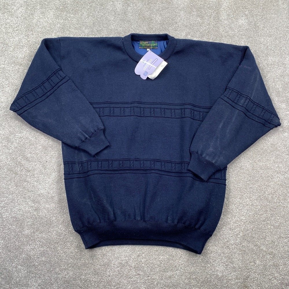 VTG Men's Wind Rain Weather Proof Knitwear Wool Pullover Sweater Sze L Navy Blue